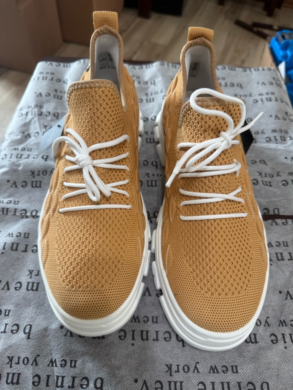 bernie mev. Knit Slip-On Sneakers in Mustard and White